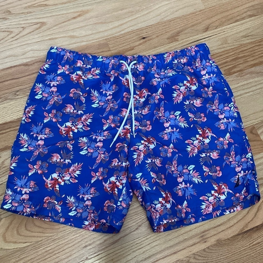 NWT Nautica Floral Print Performance Swim Trunks Mens XL Pull On stretch Beach